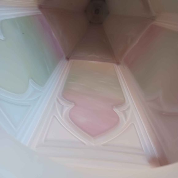 Art Deco Large Hexagon Milk Glass Pendant Ombre Pink-Green-Yellow - Picture 5 of 9